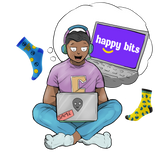 Woman looking at fun, trendy and colourful socks on the Happy Bits website