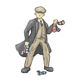 20th century man wearing nylon socks and holding argyle patterned socks