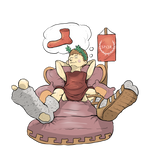 Cartoon Roman wearing Roman socks and sandals